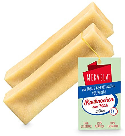 MERVELA® Kaukäse für Hunde | 2 * 170 Gramm | XXL | Käseknochen | Beschäftigung & Belohnung | Käsestangen | Harter Yak Käse Hund | Himalayan Cheese Bones | Langer Kauspaß