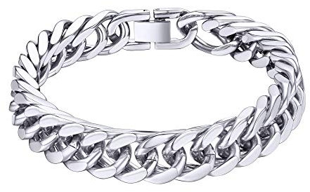 ChainsHouse Silber 17mm breit Panzerarmband herren 21cm herren edelstahl Armband Freundschaftskette für freunden vater