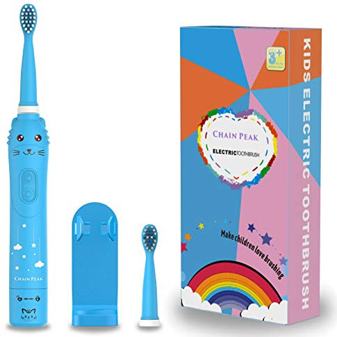 Wiederaufladbare Zahnbürste für Kinder, Sonic Zahnbürste, intelligente elektrische Zahnbürste für Jungen Mädchen Alter 3-12, 30er Jahre Erinnerung, 2 Minuten Timer, 6 Modi, 8 Bürstenköpfe