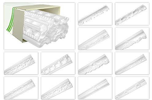 HEXIMO Deckenleisten klassisch XPS Styropor weiß, 2 Meter Stuckleisten Styroporleisten Stuck Zierleisten gemustert Eckleisten (20 Meter Deckenleisten ZM8)