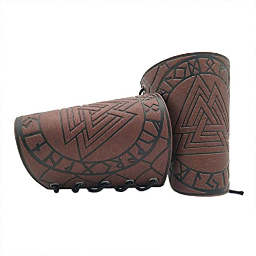 Thajaling Viking Odin Rune - Brazaletes Medievales de Piel Sintética para Brazos, Guantes Larp, Pulsera Retro Nórdica para Hombres y Mujeres (Marrón)