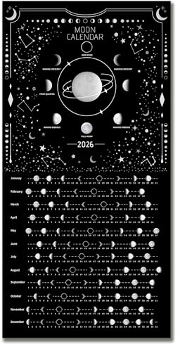 Calendario lunare 2022 fasi lunari, poster da parete appendibile con luna piena, decorazione da parete per amanti della luna, decorazioni astrologiche e calendario celeste, nero