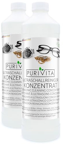 PURIVITA® Nettoyeur Ultrasons Concentré [2L] - Nettoyant pour Appareils à Ultrasons - Liquide de Nettoyage pour Ultrasons - Produit Ultrasons pour Lunettes, Bijoux & Monnaie - Ultrasonic Cleaner