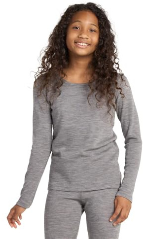 LAPASA Haut Thermique Enfant 100% Laine Mérinos Naturelle Maillot Manches Longues sous-Vêtements Chauds Fille et Garçon Mixte Unisexe Automne/Hiver Fin & Léger K13 Gris Clair (Haut), 9-10 Ans