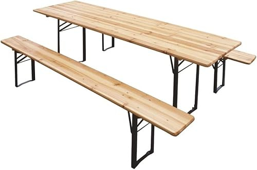 Set Birreria Completo Tavolo Con 2 Panche In Legno Con Gambe Pieghevoli Facile Trasporto Mobili Giardino Feste Esterno Bar Pub Piscina Fiera Picnic Camping Campeggio Sagre (180 x 70 x 75 Cm)