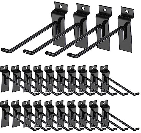 QUARKZMAN 24uds Listón Pared Ganchos 8 Longitud Metal Perforado Tablero Panel Exhibición Pared Colgante Gancho y Colgador para Garaje, Tienda, Perforado Tablero Panel Colgante Gancho, Negro