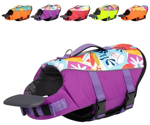 Cyeollo Dog Life Vests for Boating - High Buoyancy Life Jacket for Swimming, Pet Safety Float Lifesaver with Chin Float, Adjustable for Small to Large Dogs, Purple