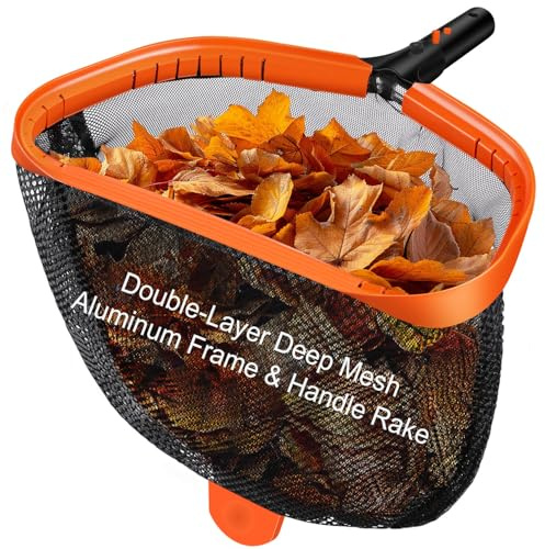 17.5 Pool Net, Pool Skimmer Net with Double-Layer Netting Bag, Aluminum Frame, Deep Nylon Net, Large Capacity Pool Cleaning Net, Leaf Skimmer Rake Net for Above Ground & In-ground Pools (No Pole)