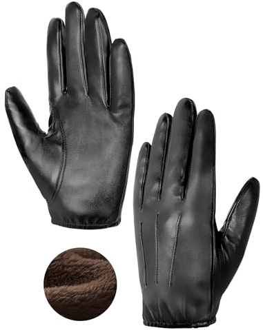 MELLIEX Läderhandskar för män, pekskärm PU mitten av läder svart mode tunna ofodrade körhandskar, Tjock, XL