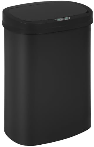BestOffice Black Plastic Touch Free High-Capacity Garbage Can with Lid, 49L/13G, Rectangular, Quiet Close, Kitchen, Bedroom, Bathroom, Office