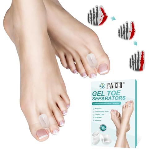 12 Stück Gel Zehentrenner,Silikon Zehenspreizer Hallux Valgus, Transparente Zehentrenner für Männer und Frauen, Corrector, Toe Spreader Separatoren für Bunion Korrektur, überlappende Zehen