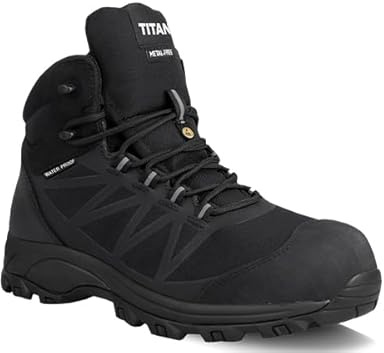 Mens Waterproof Safety Trainer Boots - Supreme S3 SRC Durable Lightweight Non Slip Work Shoes with Protective Cordura Mesh Upper | Heat Resistant Sole Safety Trainers Men | Black Work Boots | Titan