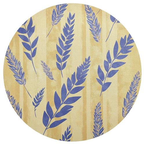 Manteles individuales redondos de ratán a rayas azules y doradas, reutilizables, manteles individuales de pizarra, manteles individuales lavables de tela, platos de cena, manteles individuales