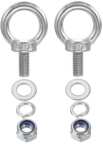 PATIKIL Boulon À Œil M12 x 25mm Avec Écrou, 2 Pièces 304 Acier Inoxydable Boulon À Œil De Levage Pour suspendu, Argent