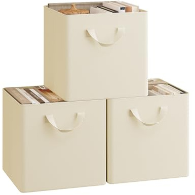 WOLTU Faltbare Aufbewahrungsboxen 3 Stück, mit Griffen,Creme, 29x29x28cm
