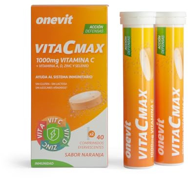 Onevit VitaCMax - Vitamina C 1000mg + Vit. A, D, Zinc, Selenio. Sistema inmunitario. 40 comprimidos efervescentes
