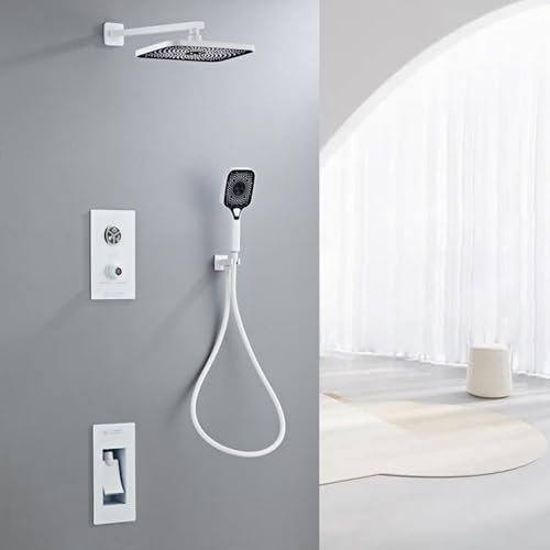 Mitigeur de Douche encastré, pommeau de Douche rectangulaire, 3 Modes, Blanc-C, bifonctionnel