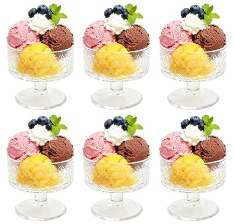 Ensemble de 6 Coupes à Glace Transparentes en Verre de 180 ML, déales pour Desserts, Lavables au Lave-Vaisselle ﻿