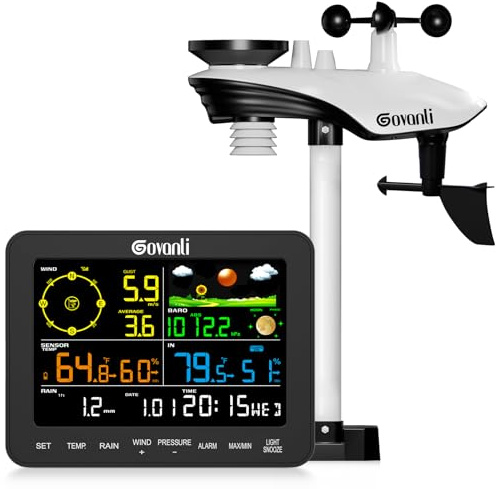 Weather Stations Wireless Indoor Outdoor, Home Weather Station with Rain Gauge Outdoor for Temperature, Humidity, Forecast, Pressure, Moon Phase and Alarm Clock for Patio, Bedroom(No WiFi