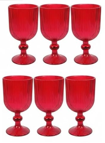 COSE DA CASA Set 6 Calici in Vetro Rosso 370ml Bicchieri Eleganti a Calice Ideali per Acqua anche Vino, Aperitivo piede alto Design rigato Alta Qualità Occasioni Speciali