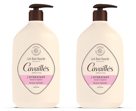 ROGÉ CAVAILLÈS Bath & Shower Milk Moisturising Cream, Hydrates & Protects Skin, Suitable from Age 3, Soap-Free, Dermatologically Tested, 85% Natural Ingredients, Recycled Bottle, 2 x 1L