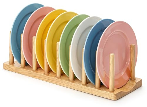 HOMQUEN Organizador de Tapas de Ollas, Estante de Plástico Resistente con 8 Compartimentos Ajustables, para Gabinete y Encimera, Almacena Tapas,Sartenes,Platos,Tazones,Tazas,Tablas de Corte y Libros