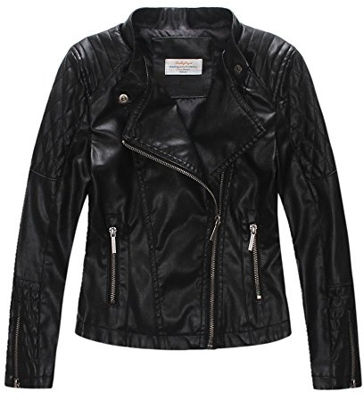 LJYH Girls Faux Leather Quilted Motorcycle Jackets Kids Spring Biker Coats Black 11/12yrs