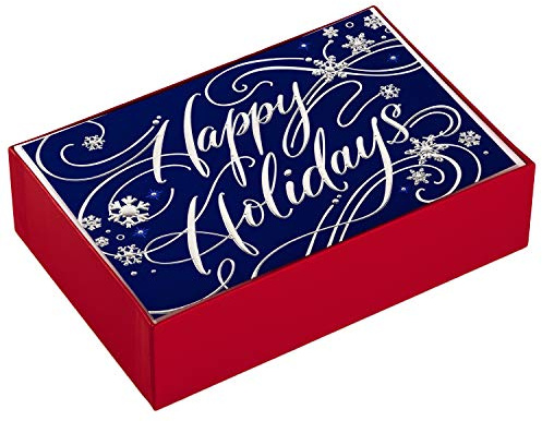 Hallmark Christmas Cards Boxed with Envelopes, Happy Holidays (40 Blue Holiday Cards)