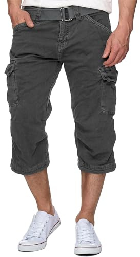 Indicode Herren Nicolas Check 3/4 Cargo-Shorts inkl. Gürtel | Herrenshorts aus Baumwolle Raven, XL