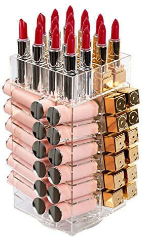 D4P Acrylic Lipstick Holder, 360-Degree Rotating 64 Lipstick Tower Organizer with Removable Dividers