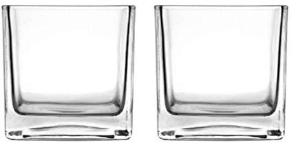 VOSAREA 2Pcs Glass Cube Flower Vase Decorative Candle Hodler Centerpiece for Home Wedding