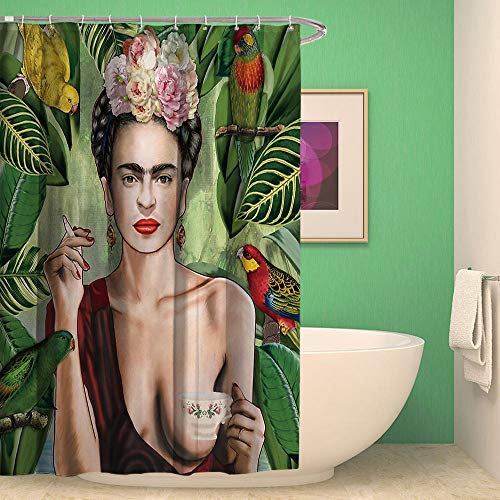 ZZDXW Duschvorhang 180x180 Vintage Frida Shower Curtains Anti-Bakteriell Duschvorhang Antischimmel Waschbar Duschvorhänge Polyester mit 12 Duschvorhangringen Duschvorhang Grau