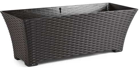 Acan Tradineur - Jardinera Rattan Rectangular de Plástico - Fabricado en España - Ideal para Plantas, hogar, jardín y terrazas - 60 cm - Color Wengué