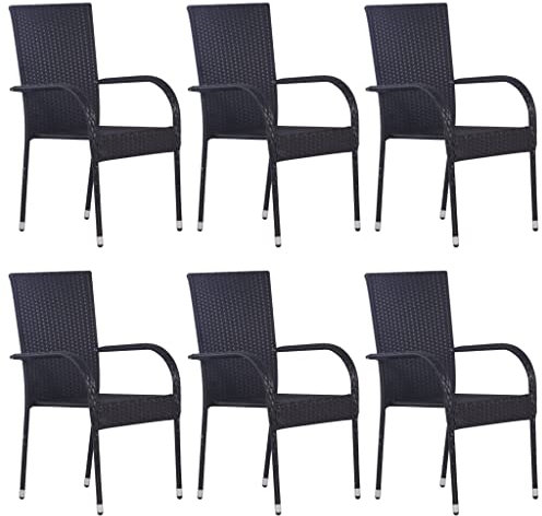 Hommdiy Gartenstuhl 6er Set Poly Rattan Stapellstuhl Gartensessel Armlehnstuhl Balkonstuhl Hochlehner