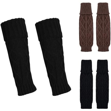 QKURT 2 Paar Beinwärmer für Damen und Mädchen, Gestrickte Knöchel-Beinlinge für den Winter, Hohe Fußlose Socken Stiefelsocken Schwarze Beinlinge