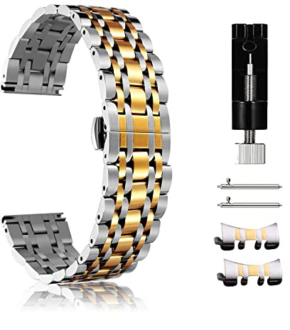 CeiBand 20 mm metallarmband för Huawei Watch GT 3 Pro/3/2, lämpligt för traditionellt rostfritt stål metall ersättningsarmband för män, kvinnor, klockarmband för Amazfit T-Rex 3 Pro 44 mm/aktiv