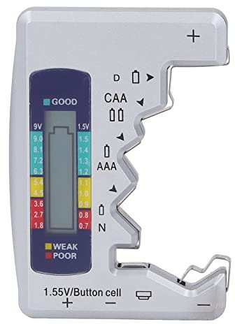 Fabater Testeur de Batterie Numérique Compact avec écran LCD, Testeur de Batterie Portable, Testeur de Batterie pour Pile Bouton AAA AA C D 9 V 1,55 V (Argent)