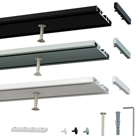 Gardineum - 1.80 m - Gardinenschiene, Vorhangschiene, glänzende Oberfläche, 2-läufig, 7 mm breit, 54.6 mm breit, schwarz