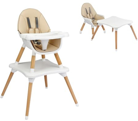 LIFEZEAL Tronas 2 en 1 para bebés (Caqui) | Silla de comer y asiento elevador con cinturón de seguridad, transformable en mesa y silla, apta de 6 meses a 3 años