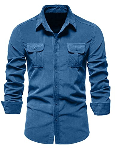 Generisch Camisa simple de moda de pana camisa de negocios ajustada camisa de color sólido cárdigan camisa de manga larga para hombre casual corte regular camisa de negocios sin arrugas camisa formal