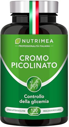 CROMO PICOLINATO | 250 µg | Formula Pura al 100% | Controllo della Glicemia | Regola il Livello di Zuccheri nel Sangue | Alta Biodisponibilità | 120 Capsule | Nutrimea