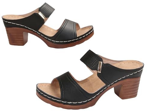 Pantoletten Damen Mit Absatz - Plateau Sandaletten Peep Toe Sandalen Wedges Slippers Leder Slide Sommer Strandschuhe Keilabsatz Pumps Freizeitsandale Sandals Sommerschuhe Damensandalen Gr.37-43