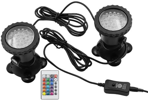 Tiardey LED Lighting Garden Pond Light, Underwater RGB Spot Lights, Color Changing LED Aquarium Light, Fish Tank Light with Remote Controller (Set of 2 Lights)