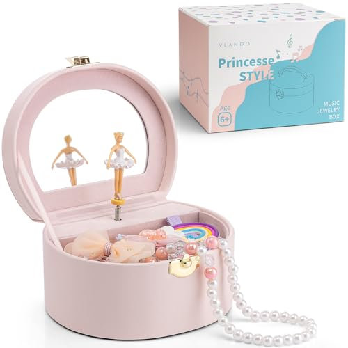 Vlando Boîte à bijoux pour fille avec boîte à musique, jouet cadeau de 4 à 5 ans, en cuir avec ballerine tournante et miroir