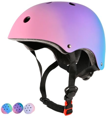 LOKJIJI Verstellbarer Kinder Fahrradhelm Skaterhelm für Mädchen Jungen Jugend, Farbe Farbverlauf Kinder Schutzhelme für Multi-Sportarten Fahrrad Skateboard Skaten, Violett, M