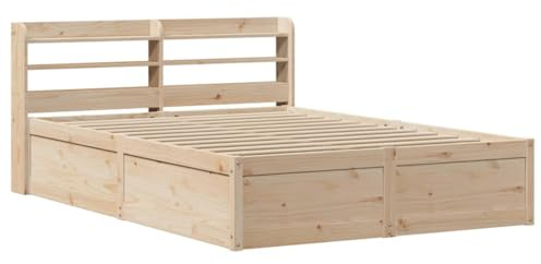 vidaXL Massivholzbett, Holzbett Bett mit Kopfteil, Bettgestell Bettrahmen mit Lattenrost, Doppelbett für Schlafzimmer, 140x200cm Kiefer