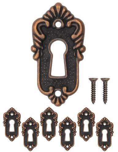 FUXXER® 6er Set Antike Schlüssel-Schilder und Schloss-Rosetten, Vintage Kupfer Design