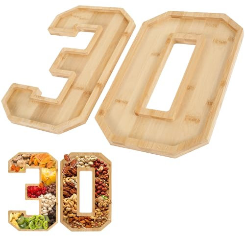 Lot de 2 plateaux à charcuterie en bois avec chiffres pour anniversaire de mariage - Grand nombre - Pour fête d'anniversaire de 30e, 50e, 60e anniversaire (30)