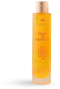 Exotic Oil - Huile de Jojoba Golden Bio - 100% Pure - Pressée à Froid - Certifiée Ecocert & Cosmos Organic - Pour Visage, Corps et Cheveux - Flacon Soft Touch Luxe (50 ml)