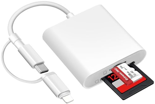 Lector de Tarjetas SD para iPhone, USB C Lightning Adaptador de Tarjeta de Memoria de Fotografía, Lector de Tarjetas SD/Micro SD, Adaptador de Tarjetas SD para iPhone/iPad/Macbook/Android/Cámara